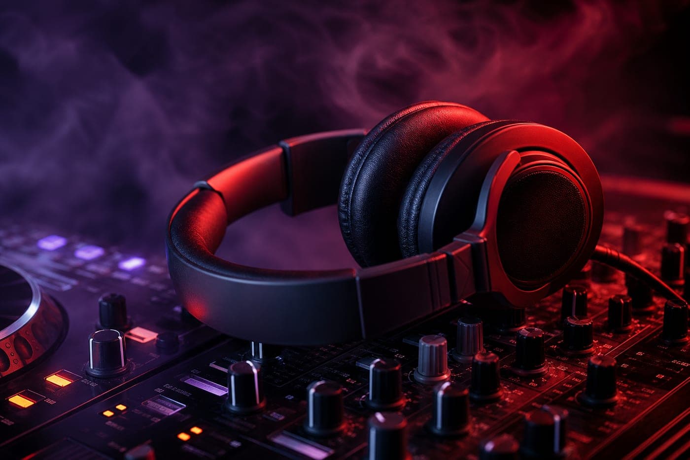 Słuchawki DJ i mikser w studiu